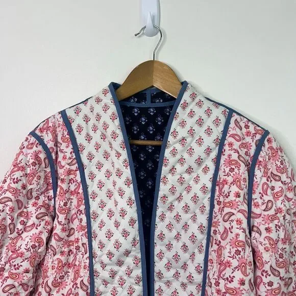 Reversible Quilted Jacket Boho Folk Print Paisley Floral Patchwork Women’s Sz XS - Picture 2 of 12